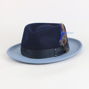 The Broadway Fedora | Felt Hat | Navy and Carolina Blue