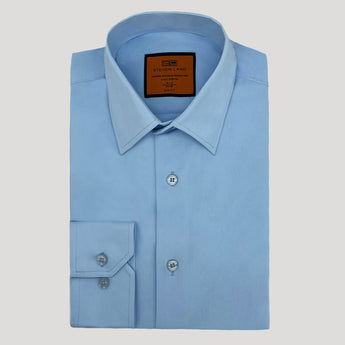 4 Way Stretch Travel Dress Shirt | Barrel Cuff | Point Collar | Slim Fit | Blue