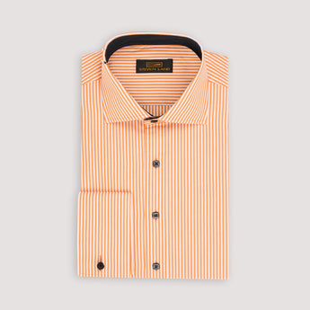 Orange striped dress shirt with French cuffs and spread collar