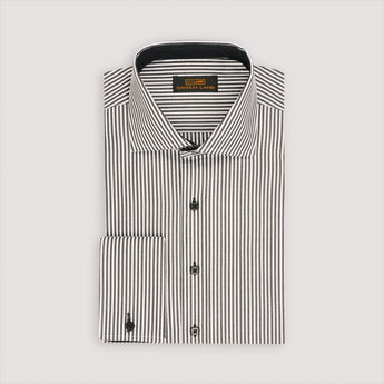 black and white striped dress shirt with French cuffs