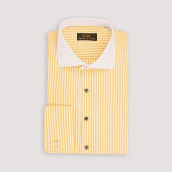 Yellow striped dress shirt with square buttons and French cuffs