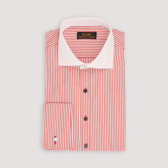 Red Striped dress shirt with square buttons and French cuff