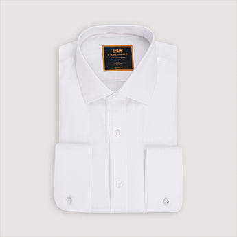 White herringbone cotton dress shirt with French cuffs