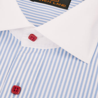 The Corcoran Dress Shirt | White Contrast Spread Collar | French Cuff | 100% Cotton | Light Blue