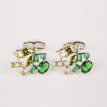 The Star Cluster Cufflinks Set | Green Ombre Stones in Silver