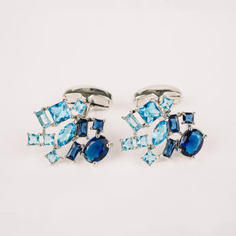 The Star Cluster Cufflinks Set | Blue Ombre Stones in Silver