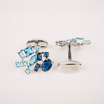 The Star Cluster Cufflinks Set | Blue Ombre Stones in Silver