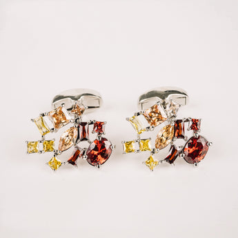 The Star Cluster Cufflinks Set | Orange Ombre Stones in Silver