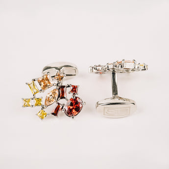 The Star Cluster Cufflinks Set | Orange Ombre Stones in Silver