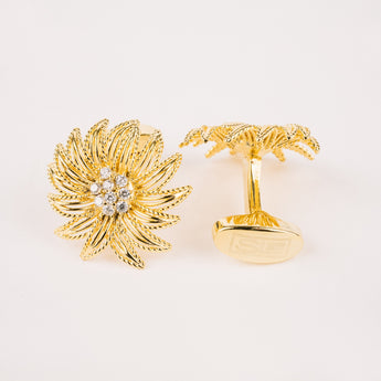 The Sunflower Cufflinks Set | Diamond and Gold