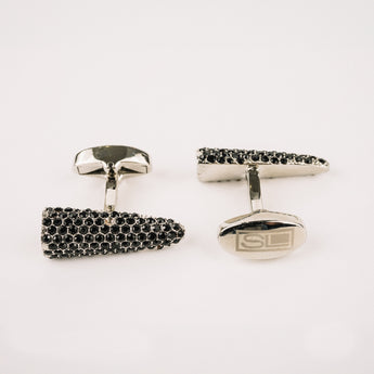 The Karrot Cufflinks Set | Silver with Black Gemstones