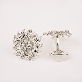 The Sunflower Cufflinks Set | Diamond and Silver