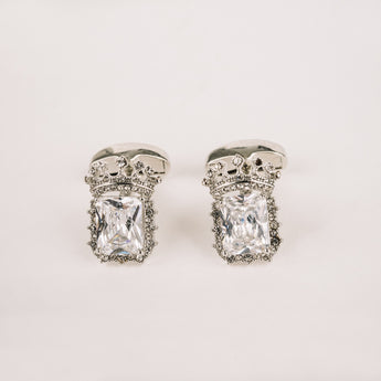 The Crown and Stone Cufflinks Set | Square Diamond Set in Silver