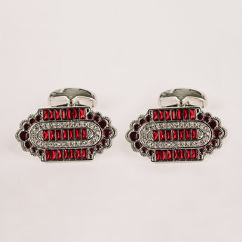 The Taj Cufflinks Set | Silver with Diamond and Red Ruby Stone Accents