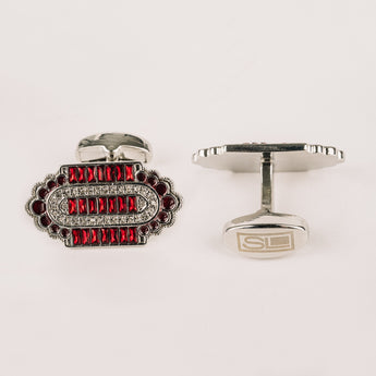 The Taj Cufflinks Set | Silver with Diamond and Red Ruby Stone Accents