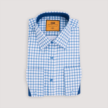 Blue plaid men's dress shirt with French Cuffs