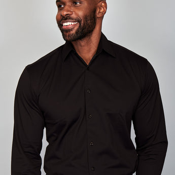 4 Way Stretch Travel Dress Shirt | Barrel Cuff | Point Collar | Slim Fit | Black