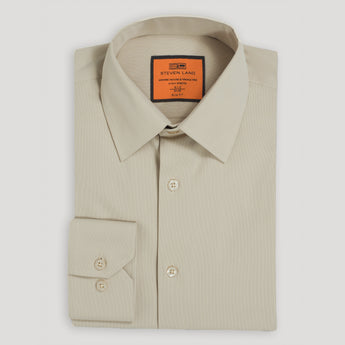 4 Way Stretch Travel Dress Shirt | Barrel Cuff | Point Collar | Slim Fit | Beige