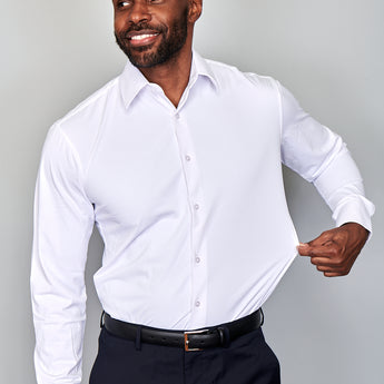 4 Way Stretch Travel Dress Shirt | Barrel Cuff | Point Collar | Slim Fit | White