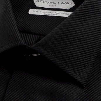 The River Twill Dress Shirt | Elite Collection | Double Woven Cotton | French Cuff | Black