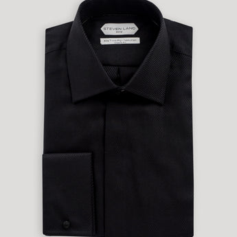 The River Twill Dress Shirt | Elite Collection | Double Woven Cotton | French Cuff | Black