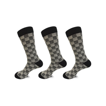 Checkered & Striped Dress Socks | Set of 3 Grey Pairs