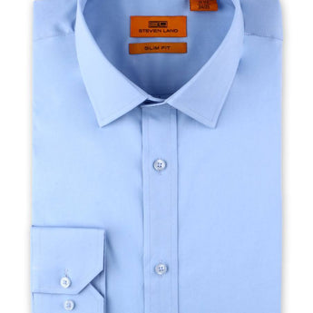 Steven Land Poplin Dress Shirt | Slim Fit | button Cuff | 100% Cotton | Color Light Blue