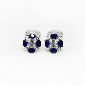 Steven Land Cufflinks Set | Blue Sapphire & Diamond Cocktail | Color Silver