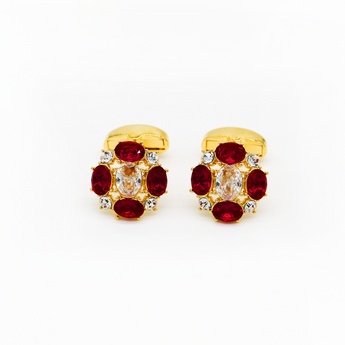 Steven Land Cufflinks Set | Ruby Gemstone & Diamond Cocktail | Color Gold