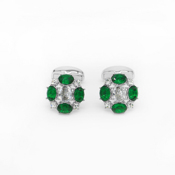 Steven Land Cufflinks | Emerald  Gemstone & Diamond Cocktail | Color Silver