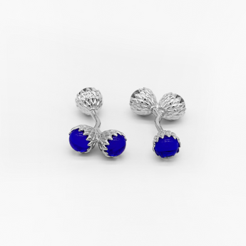 Steven Land Cufflinks | The Acorn Style | Silver Cast and Sapphire Stone