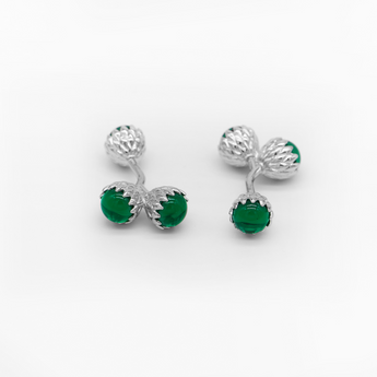 Steven Land Cufflinks | The Acorn Style | Silver Cast and emerald Gemstone