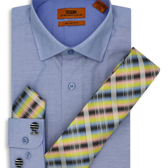 Steven Land | 4 PC Set | Dress Shirt, Tie, Hanky & Cufflink