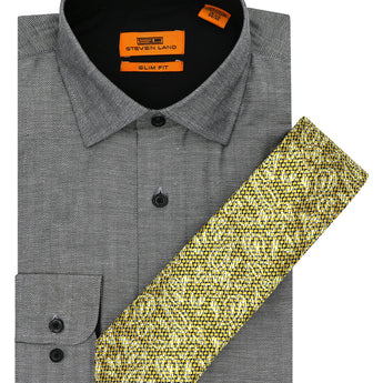 Steven Land | 4 PC Set | Dress Shirt, Tie, Hanky & Cufflink