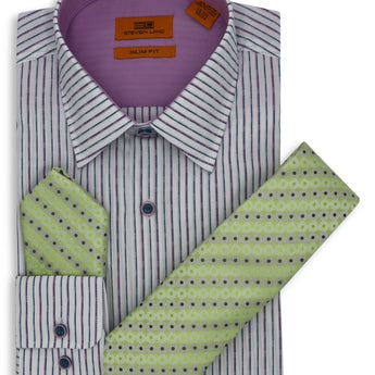 Steven Land | 4 PC Set | Dress Shirt, Tie, Hanky & Cufflink