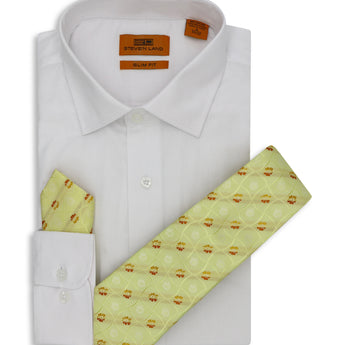 Steven Land | 4 PC Set | Dress Shirt, Tie, Hanky & Cufflink