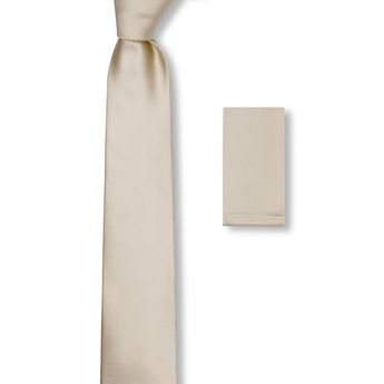 Steven Land Solid Essential Collection 100% Silk Tie and Matching Hanky - Cream Color