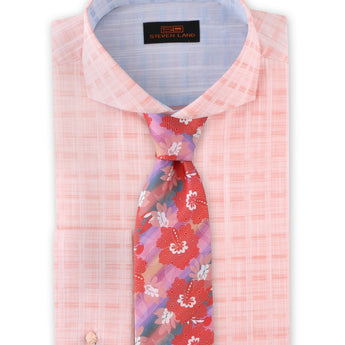 Strié Check Dress Shirt | Peach | DA1902