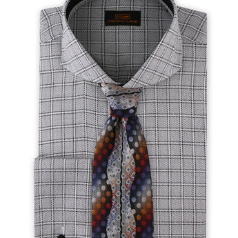 Grey Graph Dress Shirt | Classic Fit | 100% Cotton | Cutaway Collar | French Cuff | DA1913