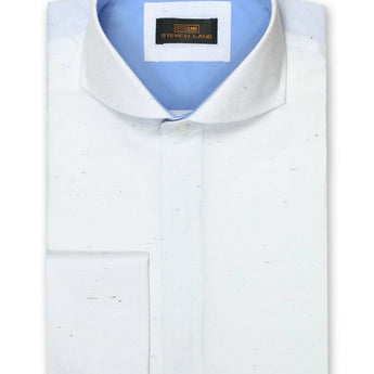 Steven Land Dress Shirt Classic Fit 100% Cotton Wide Collar French Cuff Fly Front Color White