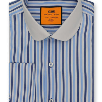 Steven Land Trio Stripes Dress Shirt | Contrasting White Club Color | Color Blue