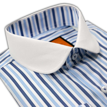 Steven Land Trio Stripes Dress Shirt | Contrasting White Club Color | Color Blue