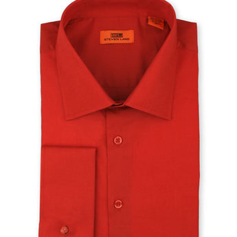 Steven Land Poplin Dress Shirt | French Cuff | 100% Cotton | Red