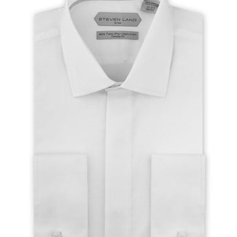 Steven Land Elite | Hidden Buttons Non Iron 2 Way Stretch Dress Shirt | White