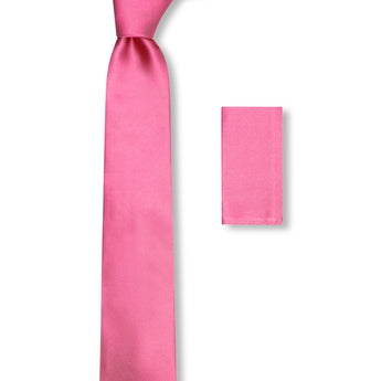 Steven Land Solid Essential Collection 100% Silk Tie and Matching Hanky - Fuchsia Color