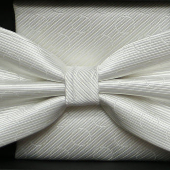 Steven Land | Solid Textured Bow Ties and Hankey Set | White