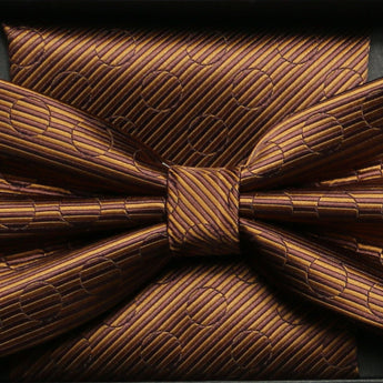 Steven Land | Solid Textured Bow Ties and Hankey Set | Brown