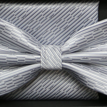 Steven Land | Solid Textured Bow Ties and Hankey Set | Silver