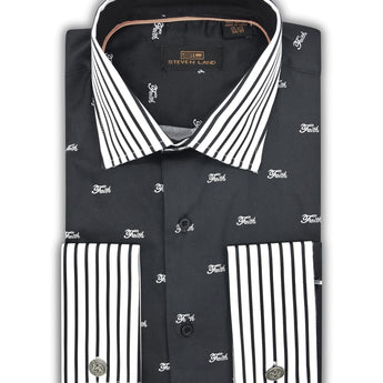 Steven Land | Classic Fit | All Over Faith Stripe Contrast Cotton Dress Shirt