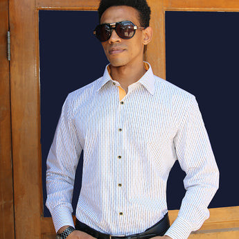 Contrast Stripe Dress Shirt for Men | Gold